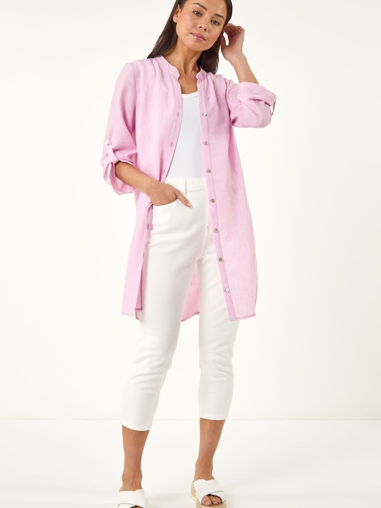 Roman Pink Petite Cotton Front Button Overshirt - Image 2 of 5 Roman Pink Petite Cotton Front Button Overshirt - Image 2 of 5