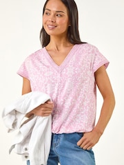 Roman Pink Petite V-Neck Stretch Top - Image 1 of 5