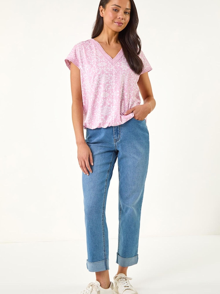 Roman Pink Petite V-Neck Stretch Top - Image 2 of 5