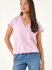 Roman Pink Petite V-Neck Stretch Top - Image 4 of 5
