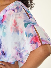 Roman Blue Petite Floral Tie Front Cape Dress - Image 5 of 5