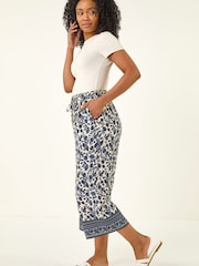 Roman Blue Petite Border Print Cropped Trousers - Image 1 of 5