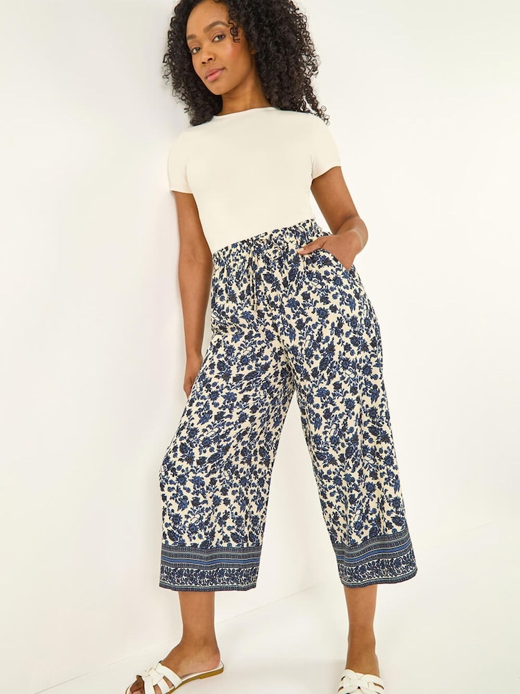 Roman Blue Petite Border Print Cropped Trousers - Image 2 of 5