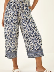Roman Blue Petite Border Print Cropped Trousers - Image 4 of 5