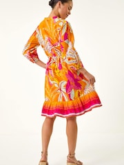 Roman Orange Petite Tropical Print Button Detail Dress - Image 3 of 5