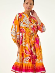 Roman Orange Petite Tropical Print Button Detail Dress - Image 4 of 5