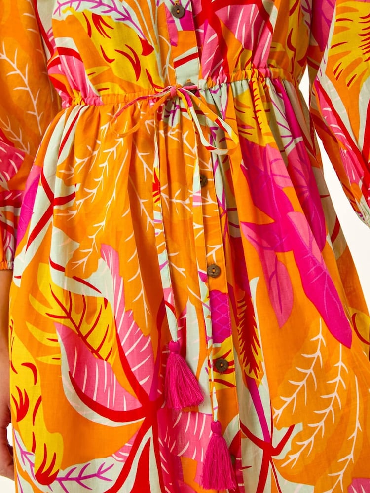 Roman Orange Petite Tropical Print Button Detail Dress - Image 5 of 5