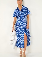 Roman Blue Petite Stripe Tie Waist Shirt Dress - Image 1 of 5