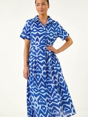 Roman Blue Petite Stripe Tie Waist Shirt Dress - Image 2 of 5