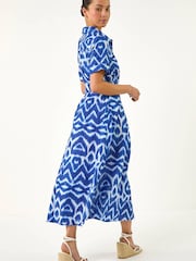 Roman Blue Petite Stripe Tie Waist Shirt Dress - Image 3 of 5