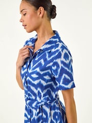 Roman Blue Petite Stripe Tie Waist Shirt Dress - Image 4 of 5