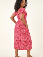 Roman Petite Aztec Gathered Waist Midi Dress - Image 3 of 5