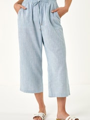 Roman Blue Petite Stripe Cropped Wide Leg Trousers - Image 4 of 5