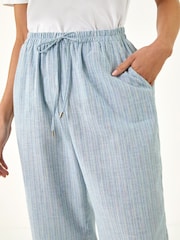 Roman Blue Petite Stripe Cropped Wide Leg Trousers - Image 5 of 5