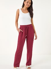 Roman מכנסיים מתערובת פשתן עם קשירה במותניים, מידות קטנות - תמונה 2 מתוך 5