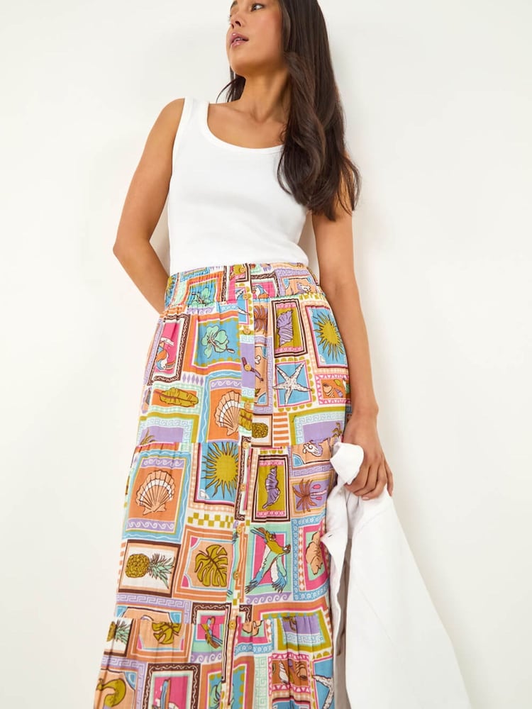 Roman Petite Lappetrykk Rynket Midiskjørt - Bilde 1 av 5