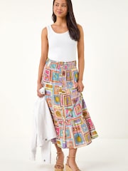 Roman Petite Lappetrykk Rynket Midiskjørt - Bilde 2 av 5