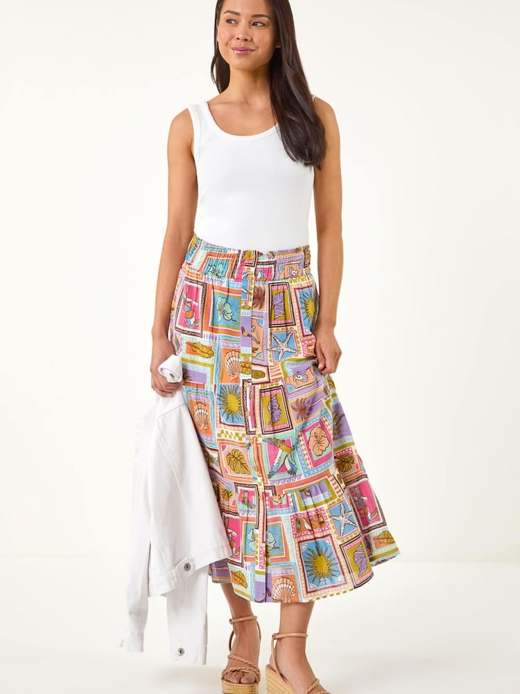 Roman Petite Lappetrykk Rynket Midiskjørt - Bilde 2 av 5