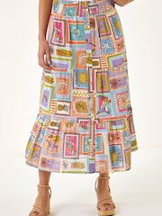 Roman Petite Lappetrykk Rynket Midiskjørt - Bilde 4 av 5