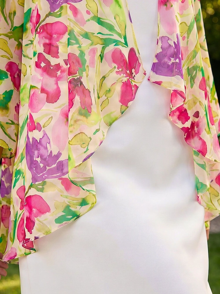 Roman White Petite Floral 2 in 1 Dress - Image 4 of 4 Roman White Petite Floral 2 in 1 Dress - Image 4 of 4