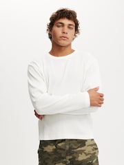 Cotton On White Cropped Fit Textured Long Sleeve T-Shirt - Image 1 of 4