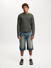 Cotton On Green Cropped Fit Textured Long Sleeve T-Shirt - Image 3 of 4