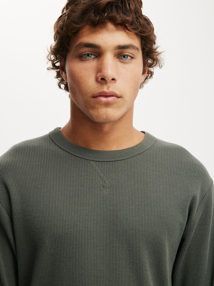 Cotton On Green Cropped Fit Textured Long Sleeve T-Shirt - Image 4 of 4