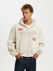 Cotton On Cream Cropped Zip Up Graphic Hoodie - Image 1 of 5