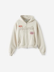 Cotton On Cream Cropped Zip Up Graphic Hoodie - Image 5 of 5