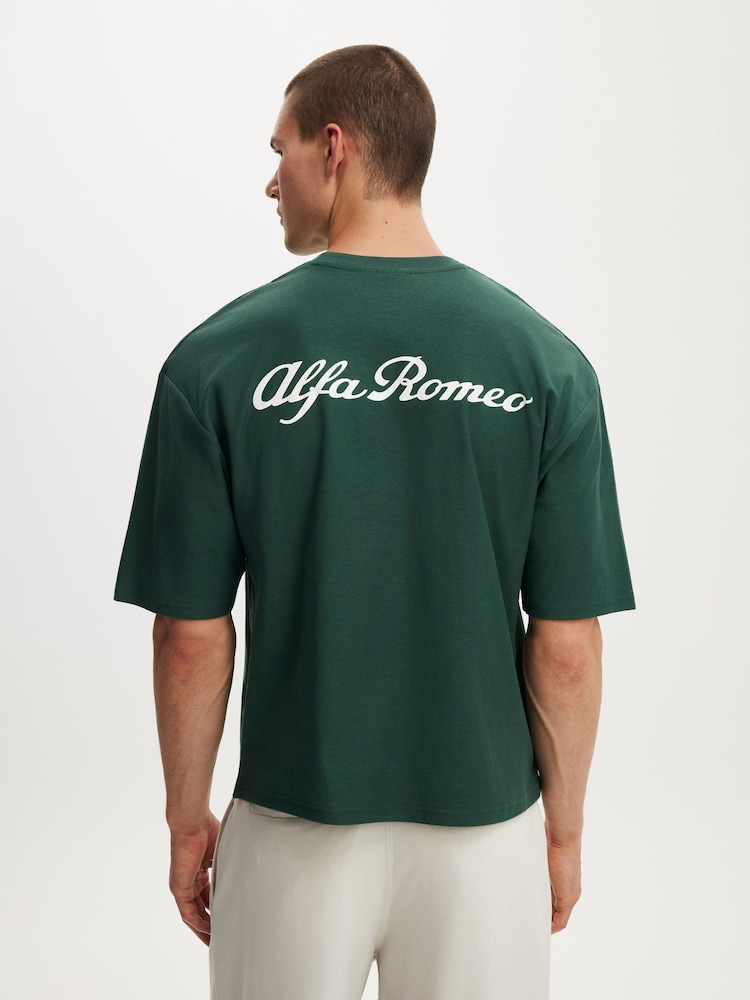 Cotton On Green Cropped Fit Alfa Romeo T-Shirt - Image 2 of 7