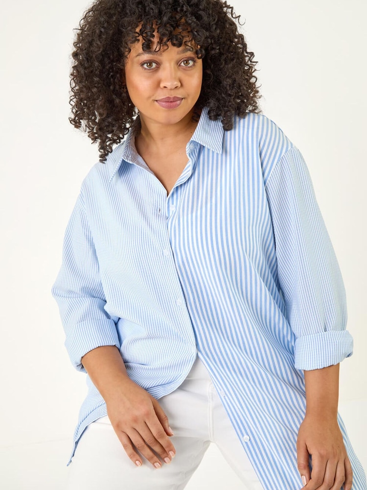 Roman Blue Curve Contrast Stripe Shirt - Image 1 of 5 Roman Blue Curve Contrast Stripe Shirt - Image 1 of 5