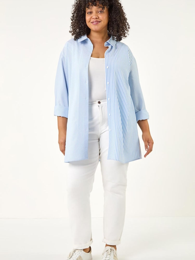 Roman Blue Curve Contrast Stripe Shirt - Image 2 of 5 Roman Blue Curve Contrast Stripe Shirt - Image 2 of 5