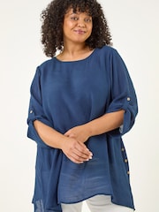 Roman Blue Curve Buttoned Side Asymmetric Top - Image 1 of 5