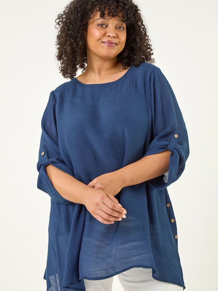 Roman Blue Curve Buttoned Side Asymmetric Top - Image 1 of 5