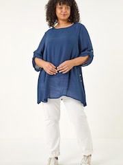 Roman Blue Curve Buttoned Side Asymmetric Top - Image 2 of 5