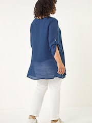 Roman Blue Curve Buttoned Side Asymmetric Top - Image 3 of 5
