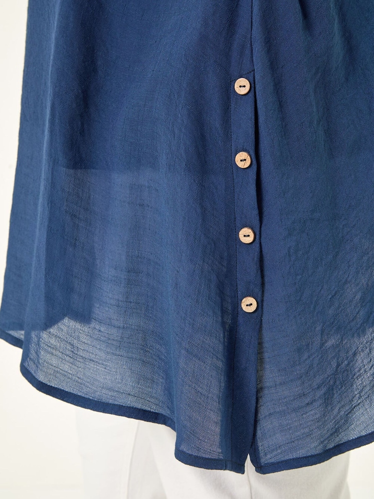 Roman Blue Curve Buttoned Side Asymmetric Top - Image 5 of 5