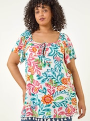 Roman Blue Curve Print Pom Pom Top - Image 2 of 5