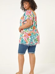 Roman Blue Curve Print Pom Pom Top - Image 3 of 5