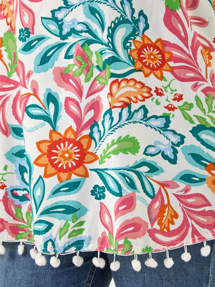 Roman Blue Curve Print Pom Pom Top - Image 5 of 5