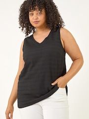 Roman Black Curve Stripe Textured Vest Top - Image 2 of 5