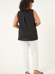 Roman Black Curve Stripe Textured Vest Top - Image 4 of 5