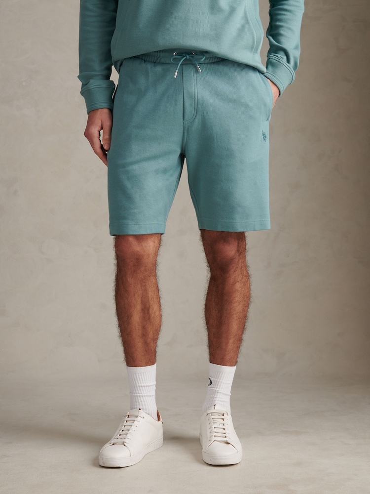 U.S. Polo Assn Teal Twill Texture Jersey Shorts - Image 1 of 7 U.S. Polo Assn Teal Twill Texture Jersey Shorts - Image 1 of 7