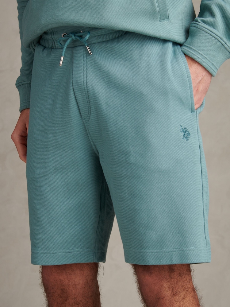 U.S. Polo Assn Teal Twill Texture Jersey Shorts - Image 2 of 7 U.S. Polo Assn Teal Twill Texture Jersey Shorts - Image 2 of 7