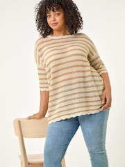 كنزة مخططة بحافة مموجة مقاس كبير من Roman - Image 1 of 5