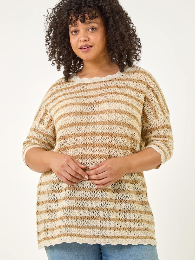 كنزة مخططة بحافة مموجة مقاس كبير من Roman - Image 2 of 5