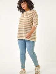 كنزة مخططة بحافة مموجة مقاس كبير من Roman - Image 3 of 5