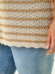 Roman 弧形扇形下摆条纹针织套头毛衣 - 6的图像6｝