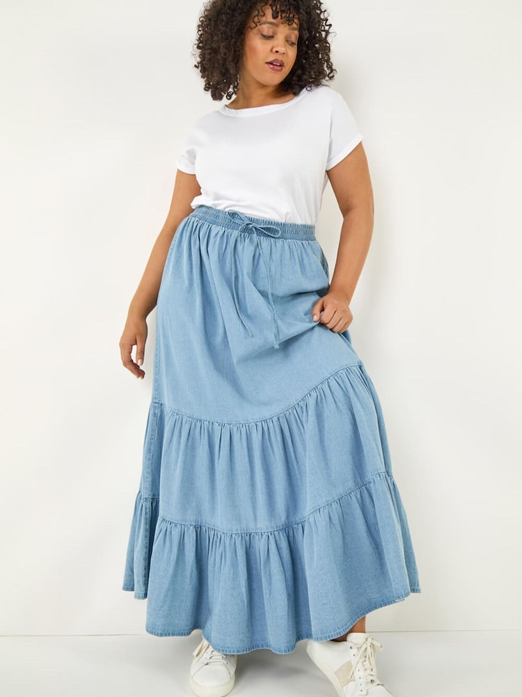 Roman Curve Tiered Woven Maxi Skirt - Image 1 of 5