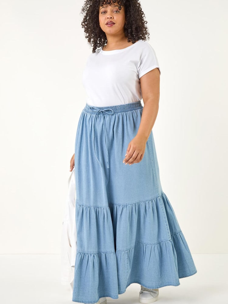 Roman Curve Tiered Woven Maxi Skirt - Image 2 of 5